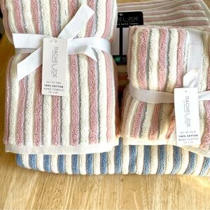 NWT 8pc Rachel Zoe Cotton Striped Pink Blue Bath Hand Washcloth Towel Set